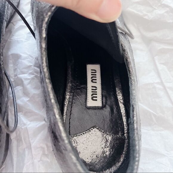 NEW Miu Miu Oxford lace up shoes size 36.5 in silver - Picture 5 of 9